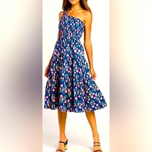 Lulus You Grow Girl Midi Dress One Shoulder Cotton Pink & Blue Floral size XL